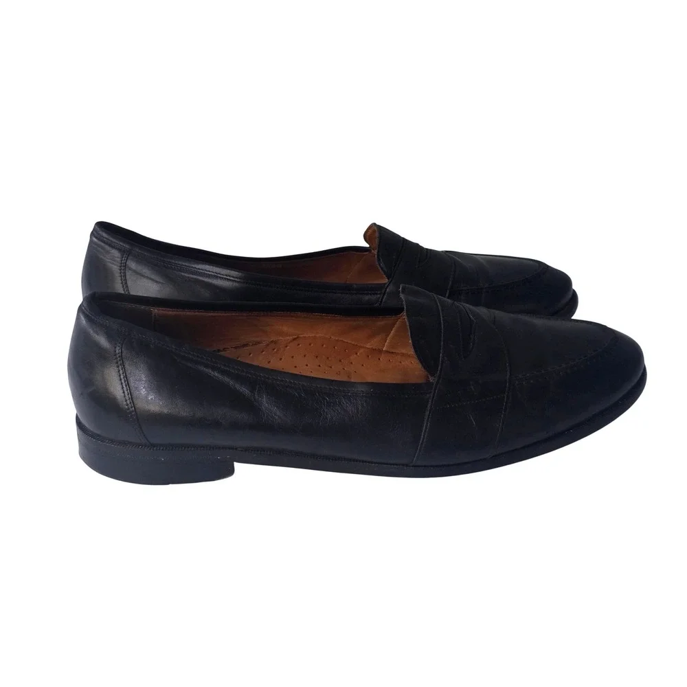 Harold Powell Mens Black Leather Penny Loafers Made in Italy HV 1500 Size 11.5 M